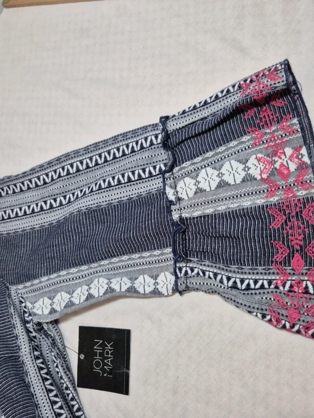 John Mark Women's Dress Size L Floral Embroidered Blue White Pink Stripe NWT 25 - Picture 7 of 11